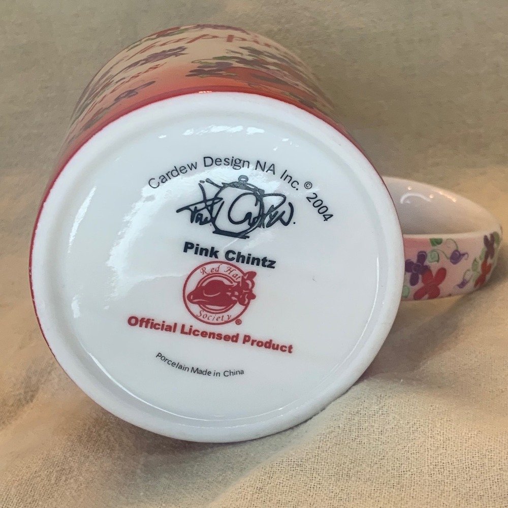 Cardew Design Red Hat Society Mug Pink Chintz White Red Excellent Floral 2004 - Picture 7 of 10